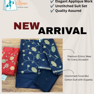 Premium Mul Cotton Applique Suit for Women with Floral Print