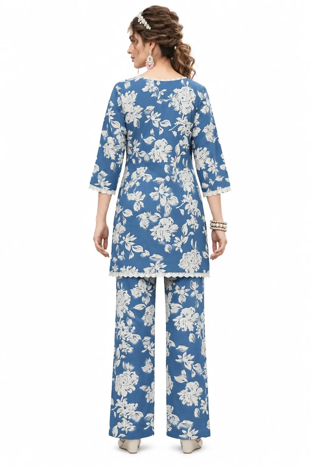 Premium rayon long coat set for women with abstract geometric line print