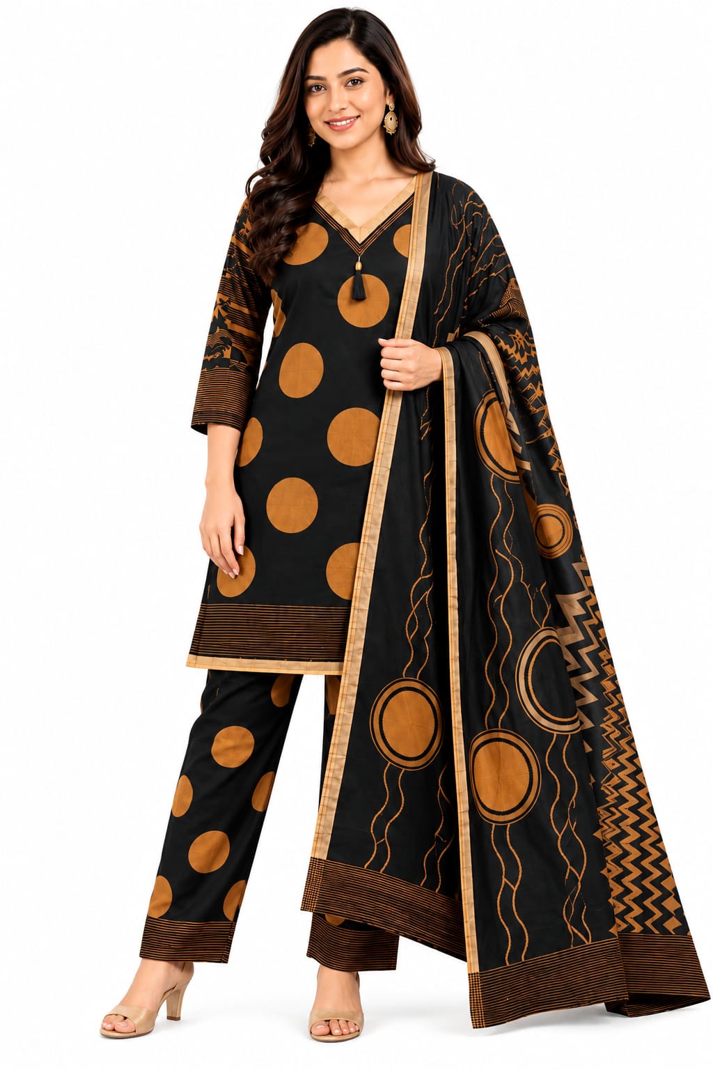 Rayon Printed Suit Set for Women with Abstract Geometric Kurti and Parshi Salwar