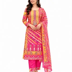 Rayon Printed Suit Set for Women with Mirror Work