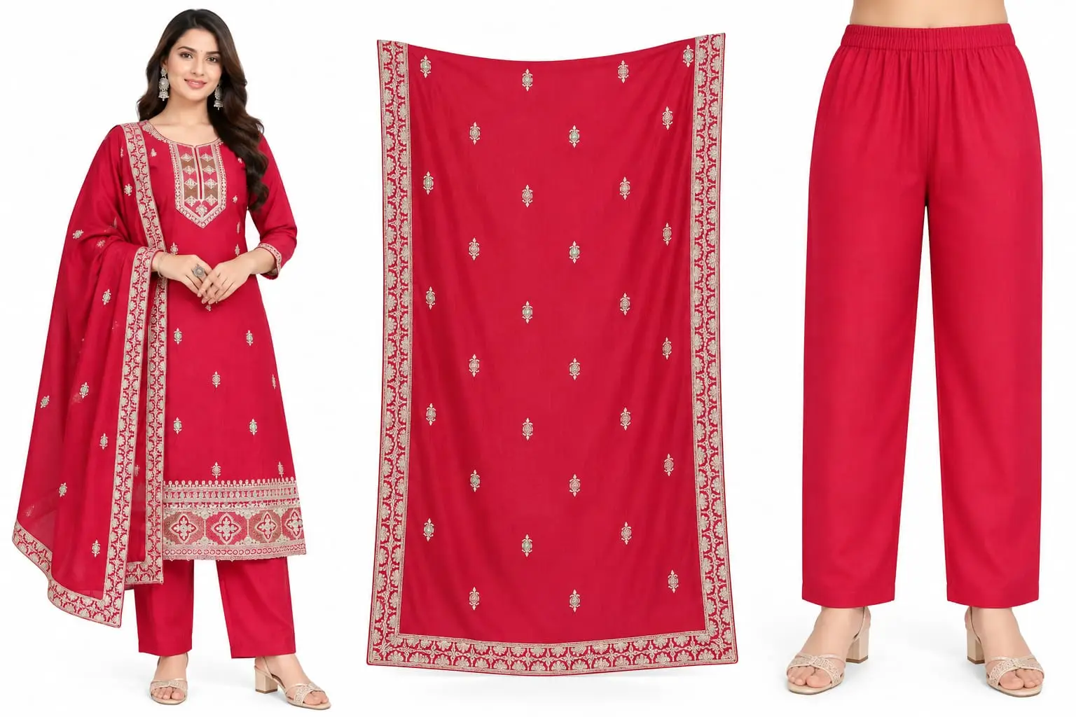 Premium Roman Embroidered Suit Set for Women with Matching Dupatta