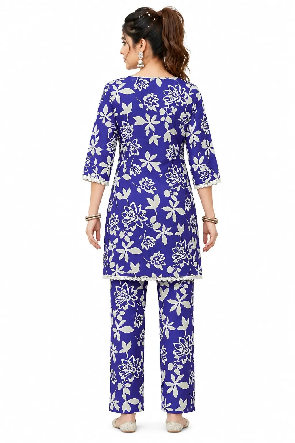 Premium rayon long coat set for women with abstract geometric line print
