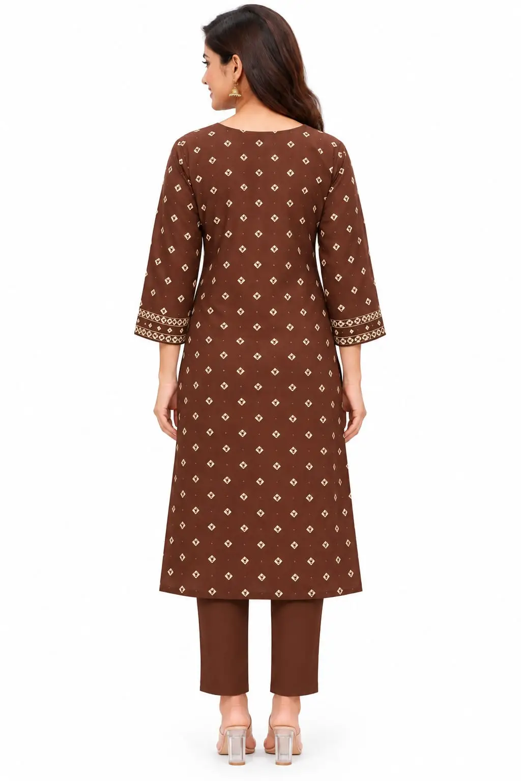 Cotton Geometric Print Suit Set for Women with Diamond Print Kurti and Matching Dupatta