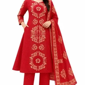 Cotton A Line Kurti Pant Dupatta Set for Women