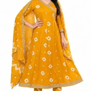 Cotton Rajasthani Anarkali Kurti Pant Dupatta Set for Women