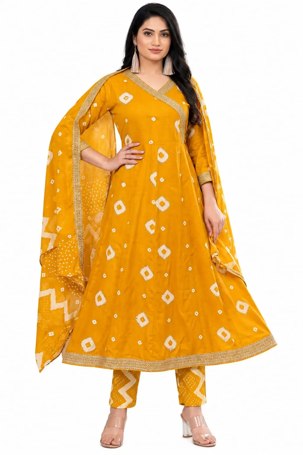 Cotton Rajasthani Anarkali Kurti Pant Dupatta Set for Women