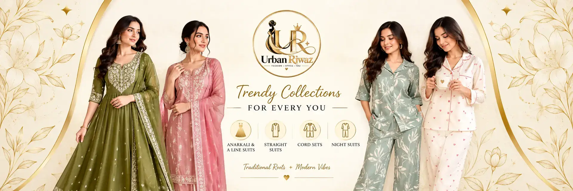 Women's suits online at Urban Riwaz - anarkali suits, cord sets and night suits