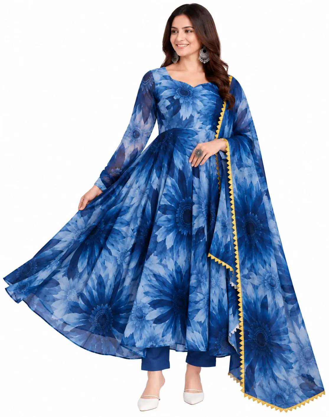 Organza Anarkali with floral print for women