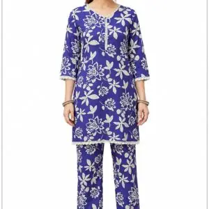 Premium rayon long coat set for women with abstract geometric line print