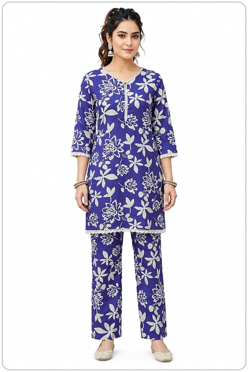 Premium rayon long coat set for women with abstract geometric line print