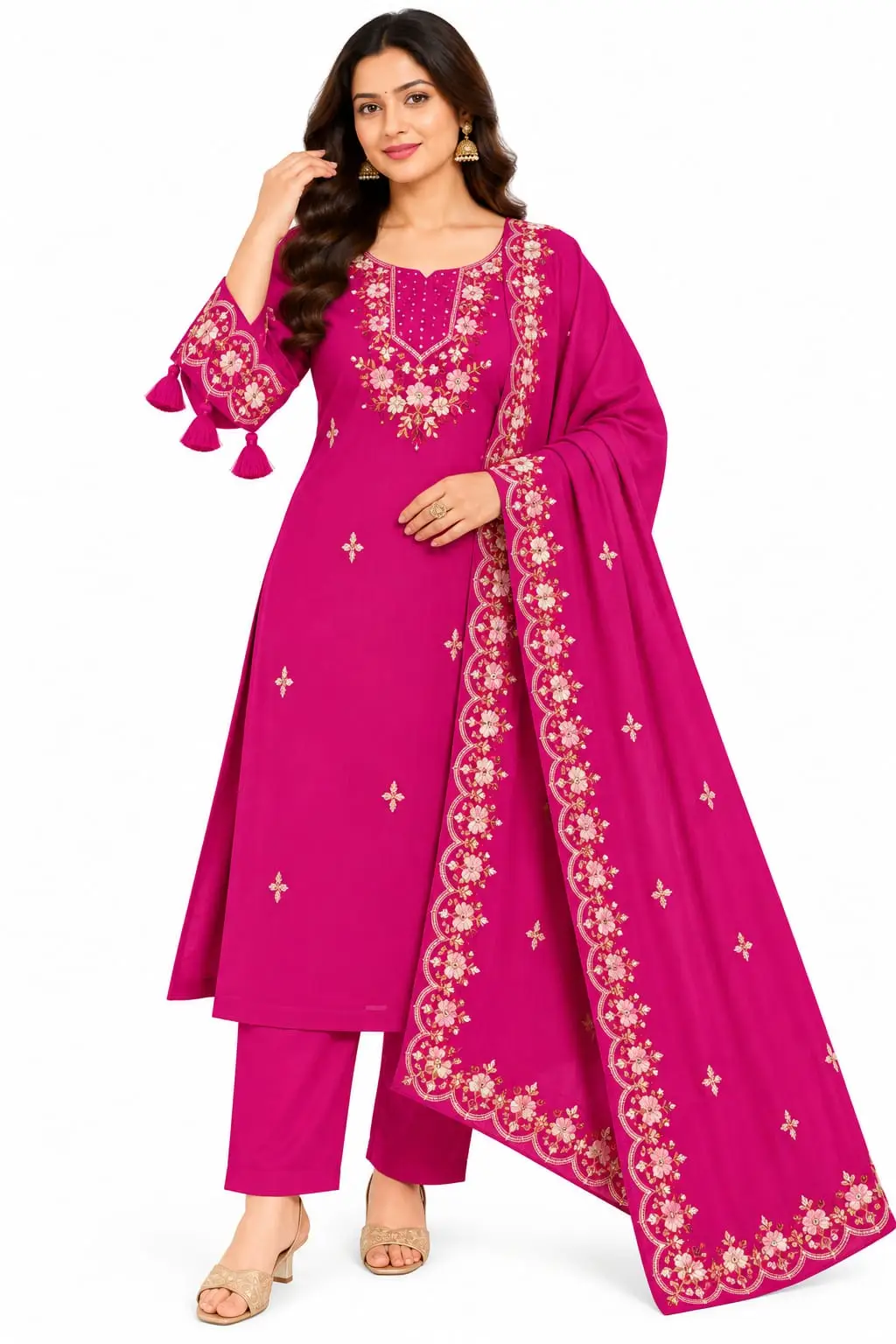 Cotton Kurti Pant Dupatta Set for Women