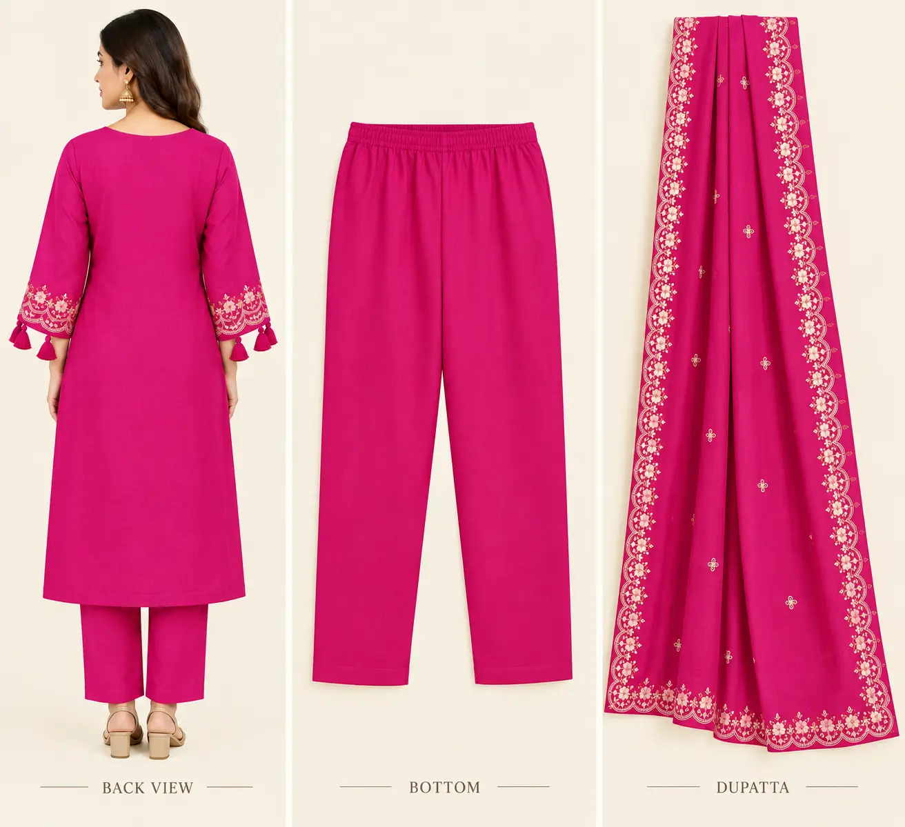 Cotton Kurti Pant Dupatta Set for Women