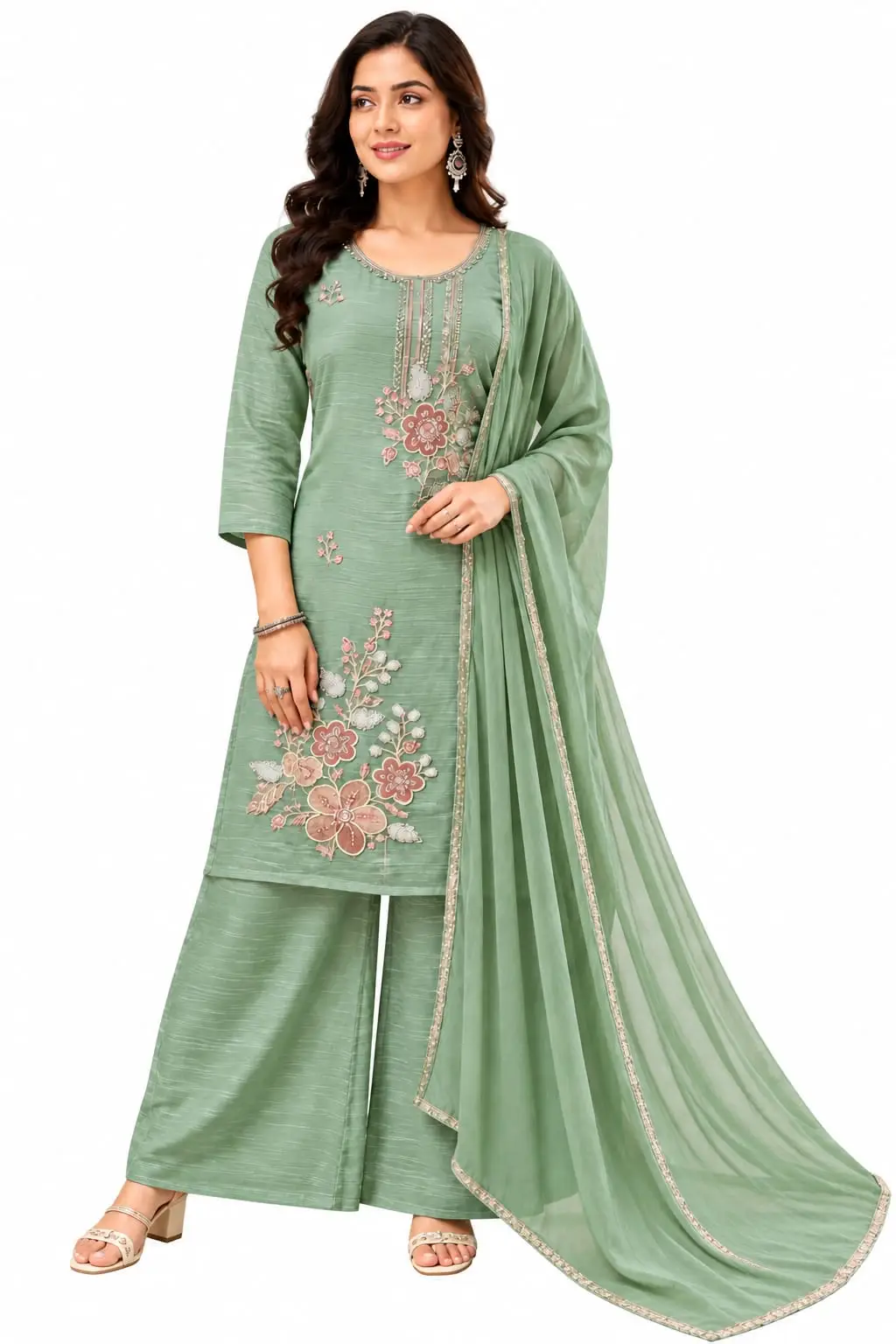 Crush fabric kurti palazzo set with dupatta for women