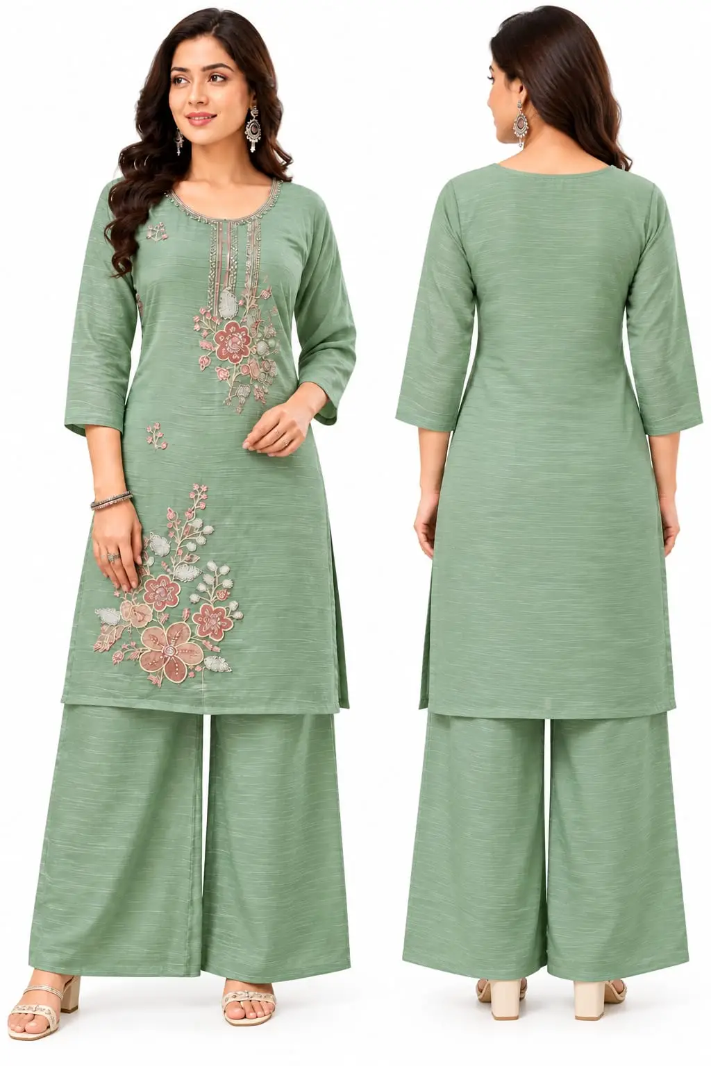 Crush fabric kurti palazzo set with dupatta for women