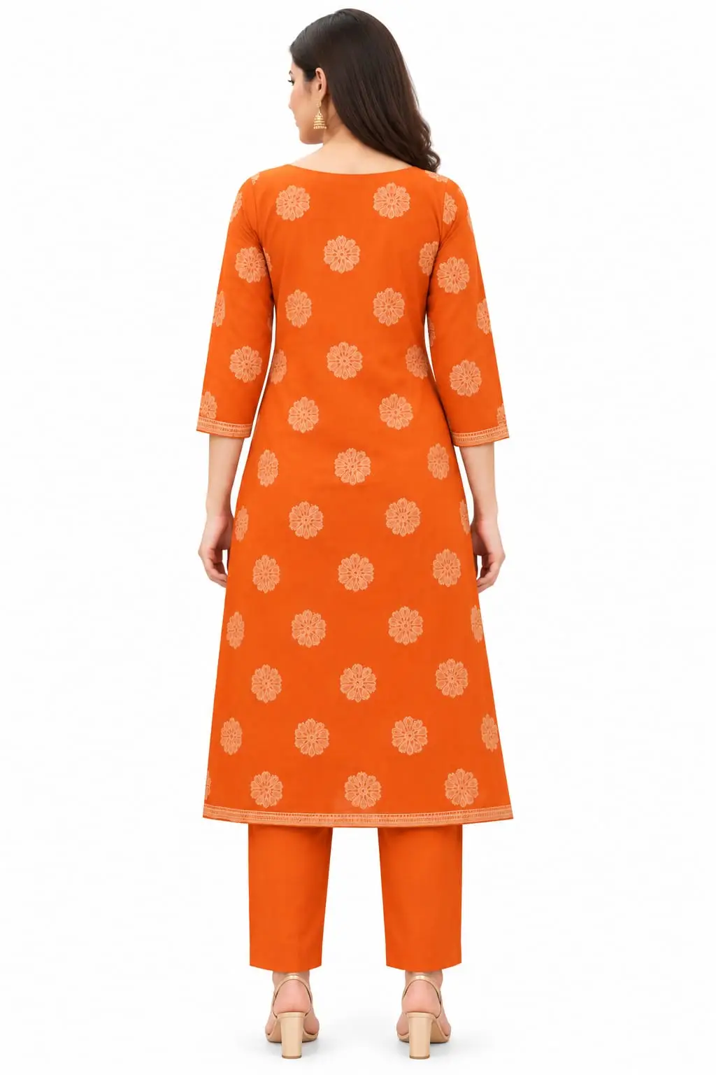 Dust Orange Kurti Set with Pant and Dupatta for Women