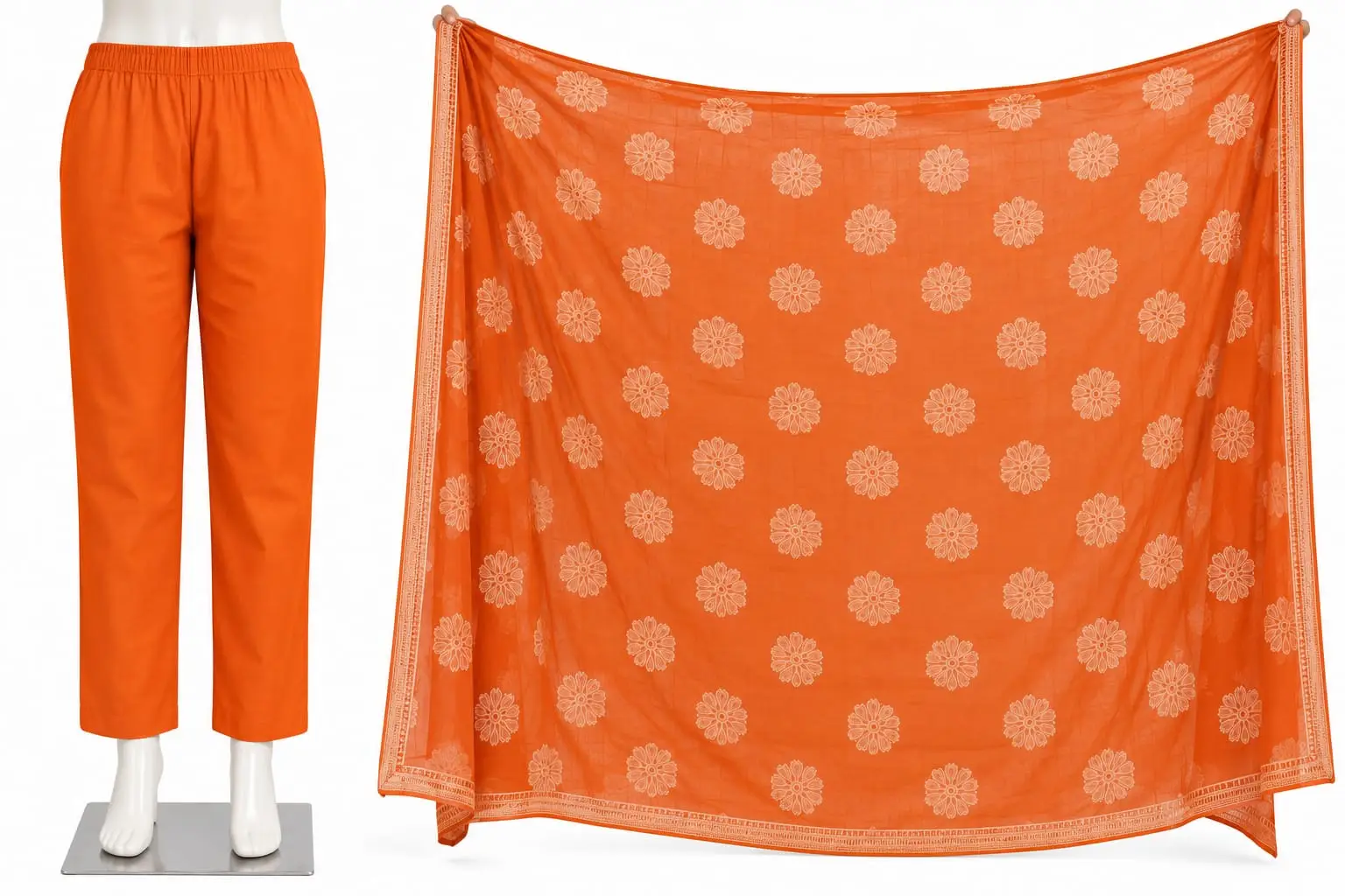 Dust Orange Kurti Set with Pant and Dupatta for Women