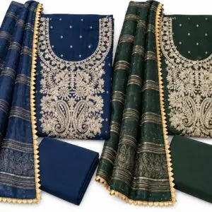 Elegant Roman Silk printed suit with paisley print and Gota Work dupatta
