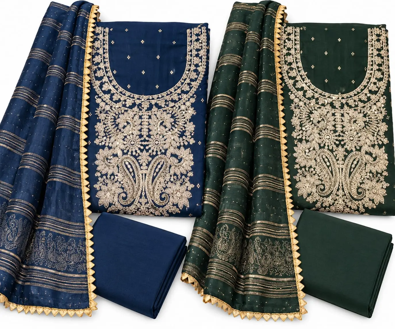 Elegant Roman Silk printed suit with paisley print and Gota Work dupatta