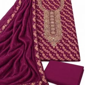 Fancy unstitched suit with cotton bottom and full size dupatta