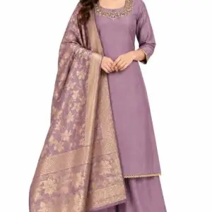 Mauve Silk Kurta Palazzo Set with Gold Jacquard Dupatta