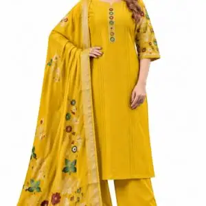 Mustard yellow kurta set with floral embroidery dupatta and palazzo