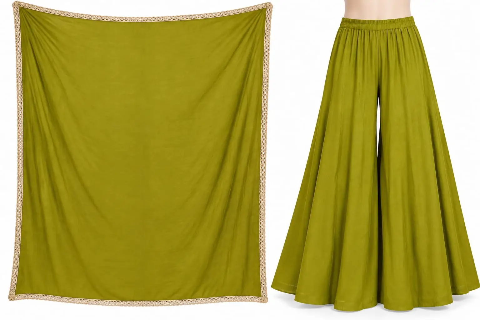 Olive green kurta sharara set for women with floral embroidery and gota lace dupatta