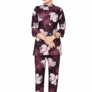 Premium rayon long cord set for women with abstract geometric line print