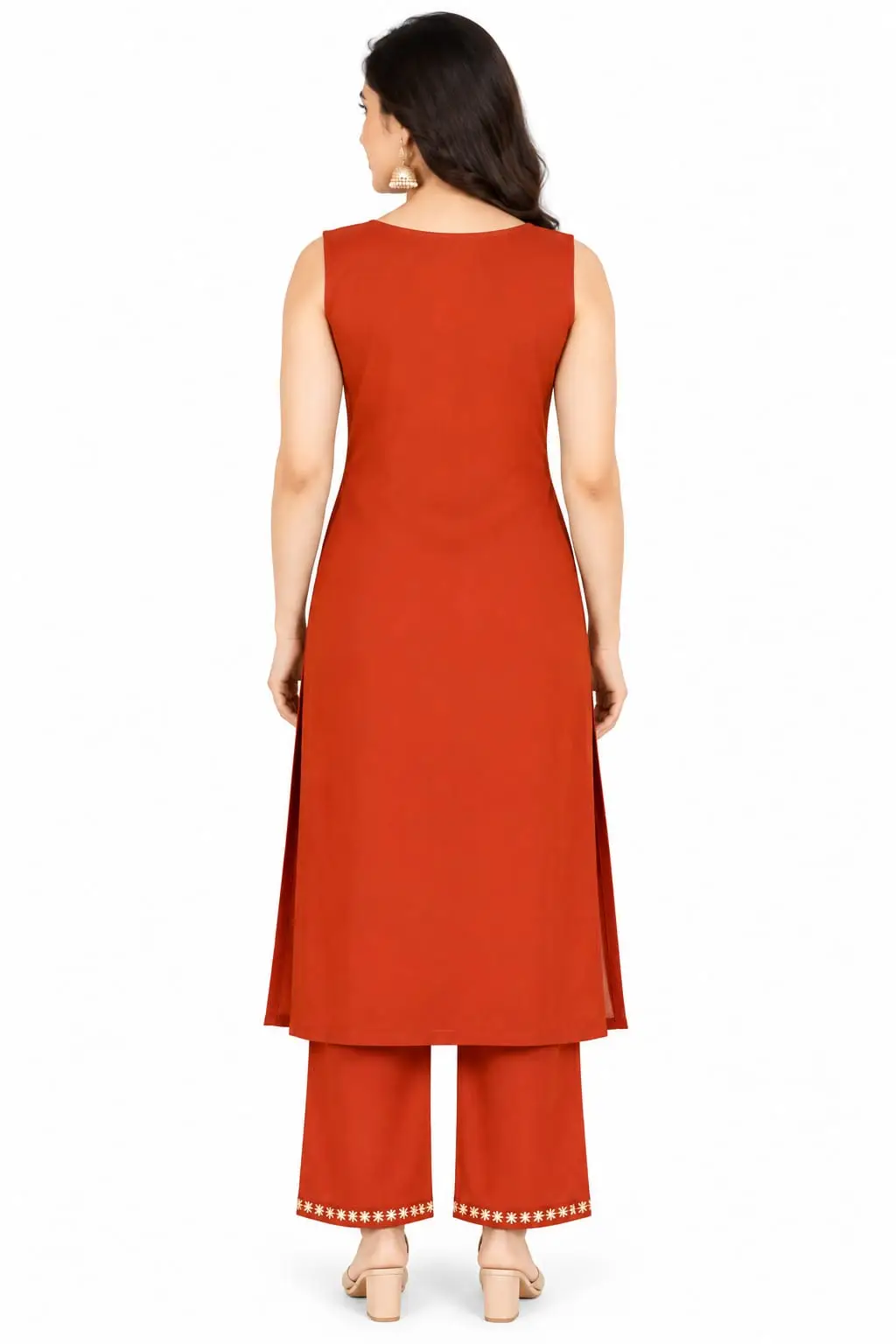 Rayon cotton kurti set with straight pants and printed dupatta