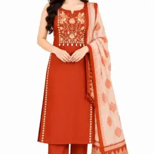 Rayon cotton kurti set with straight pants and printed dupatta