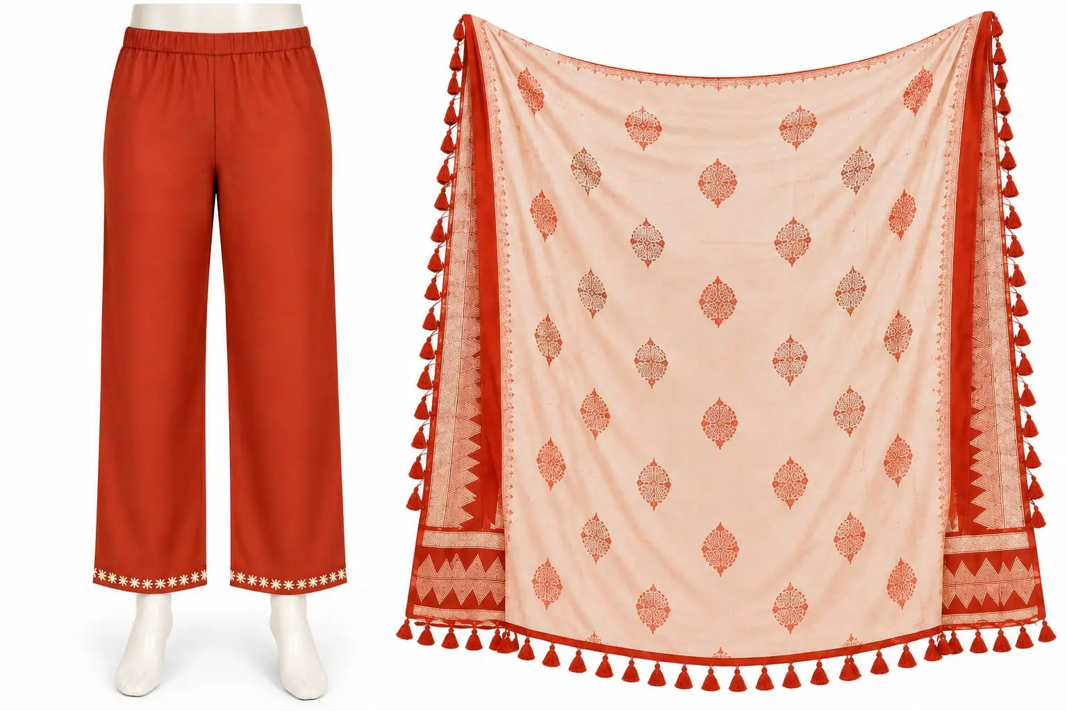Rayon cotton kurti set with straight pants and printed dupatta