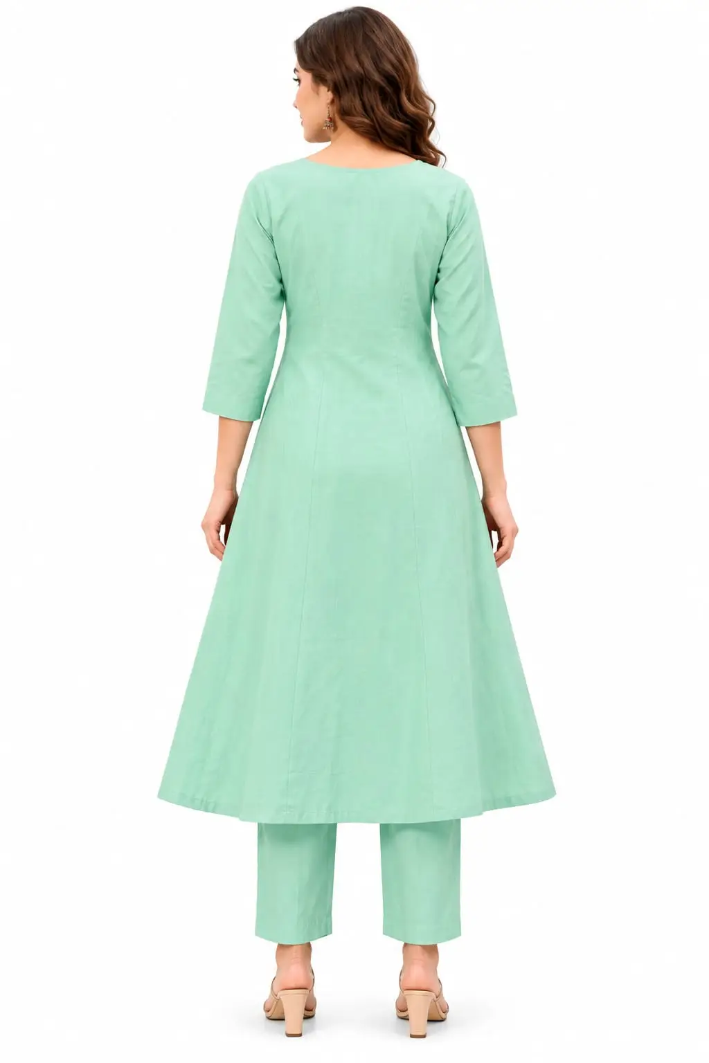 Roman Cotton A-Line Kurta with Embellished V-Neck for Women