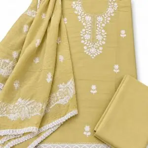 Premium Roman Silk embroidered suit with floral embroidery