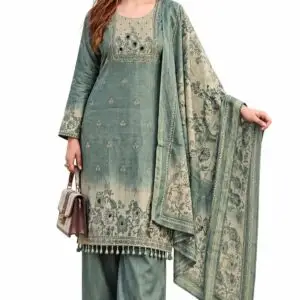 Sage green linen shimmer kurta set with dupatta and palazzo